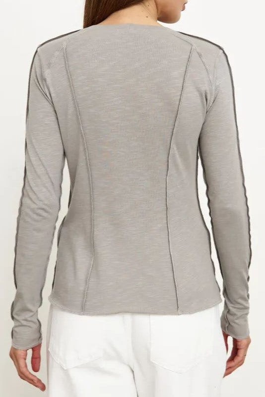 Exposed Seam Slim Long Sleeve Tee - Grey - 5