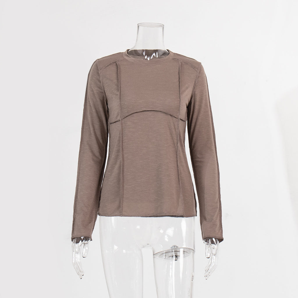 Exposed Seam Slim Long Sleeve Tee - Taupe