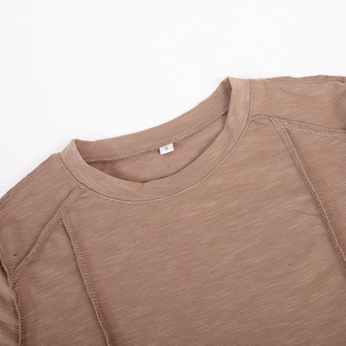 Exposed Seam Slim Long Sleeve Tee - Taupe - 1