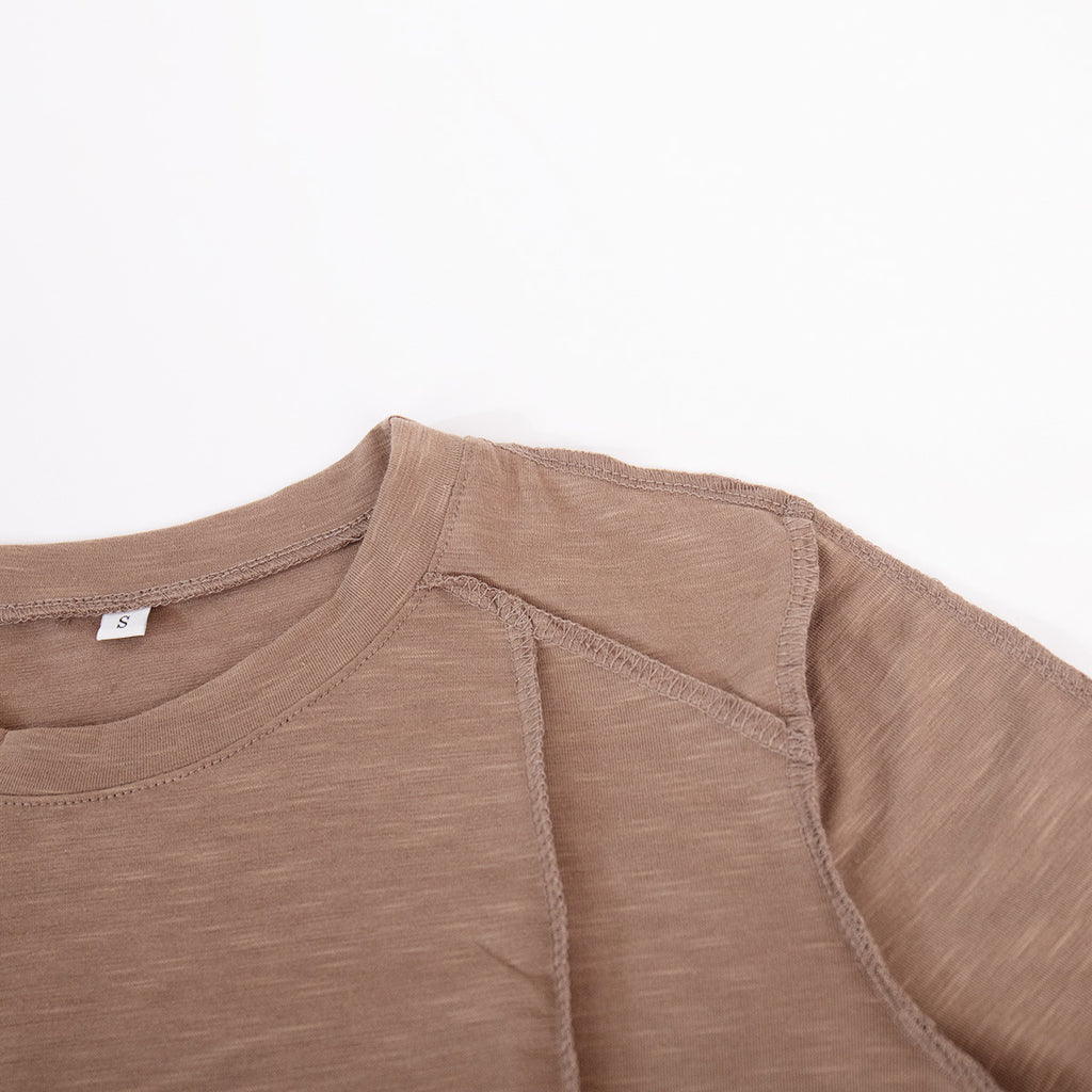 Exposed Seam Slim Long Sleeve Tee - Taupe - 2