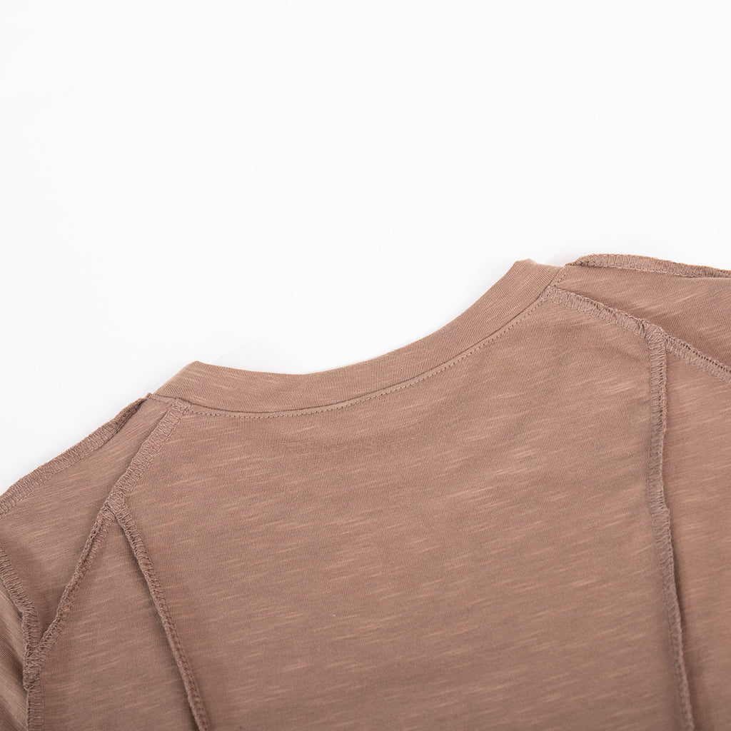 Exposed Seam Slim Long Sleeve Tee - Taupe - 3