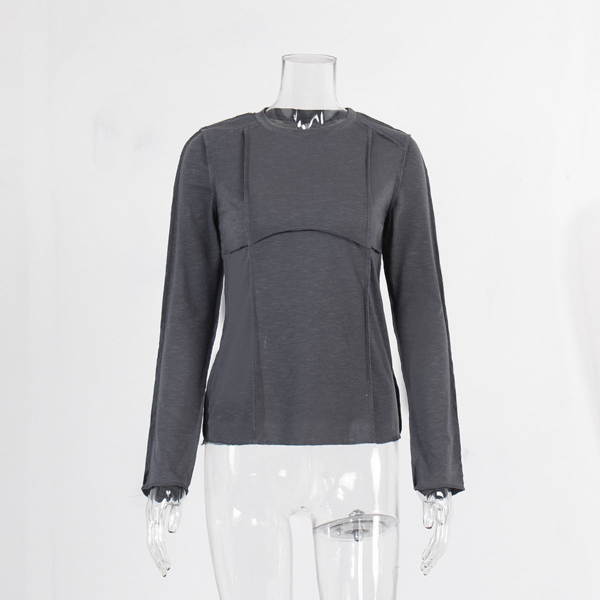 Exposed Seam Slim Long Sleeve Tee - charcoal