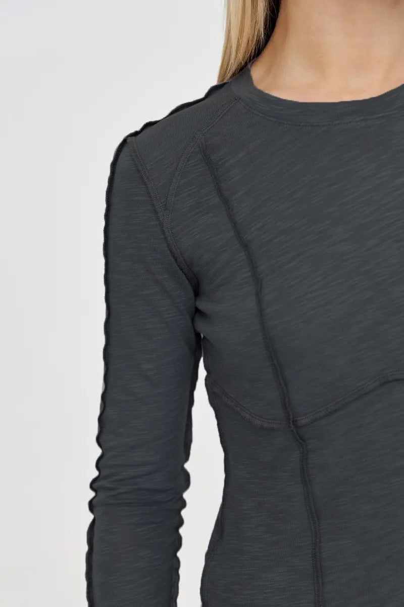 Exposed Seam Slim Long Sleeve Tee - charcoal - 2