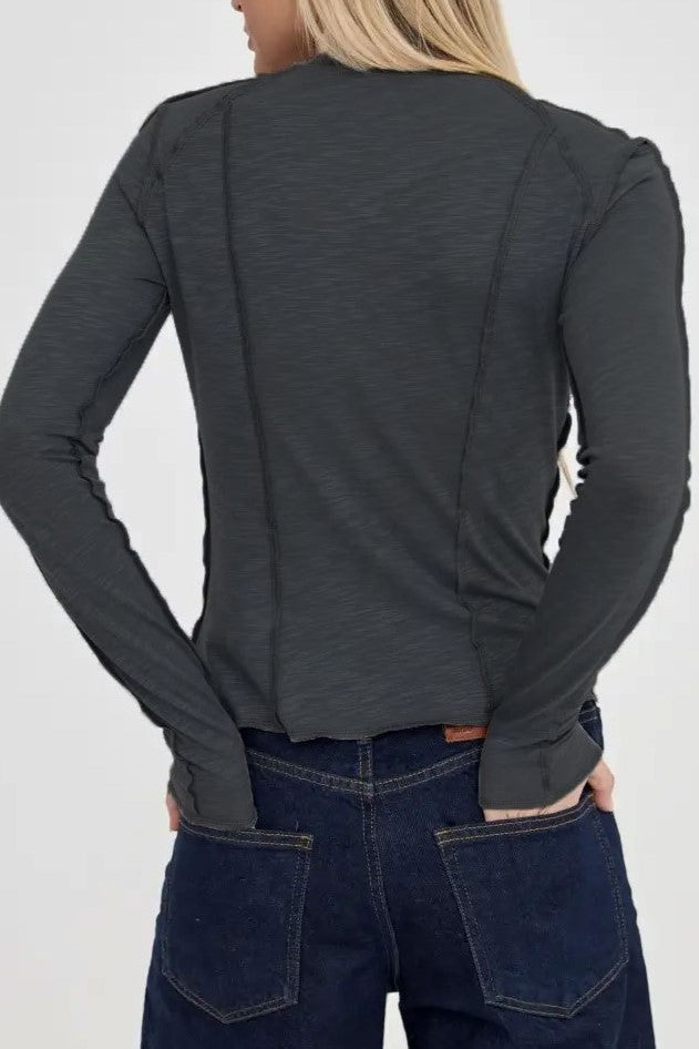 Exposed Seam Slim Long Sleeve Tee - charcoal - 3