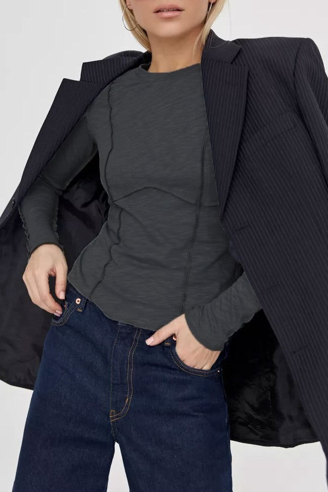 Exposed Seam Slim Long Sleeve Tee - charcoal - 4