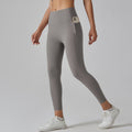 Brushed Nylon High Rise Side Pocket Yoga Leggings - Taupe Gray