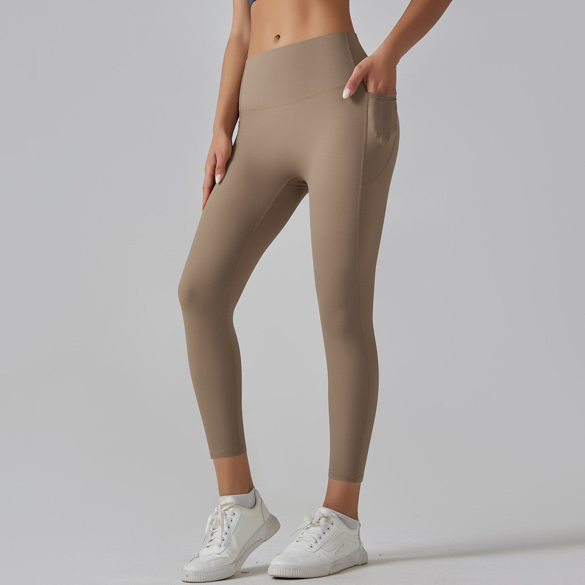 Brushed Nylon High Rise Side Pocket Yoga Leggings