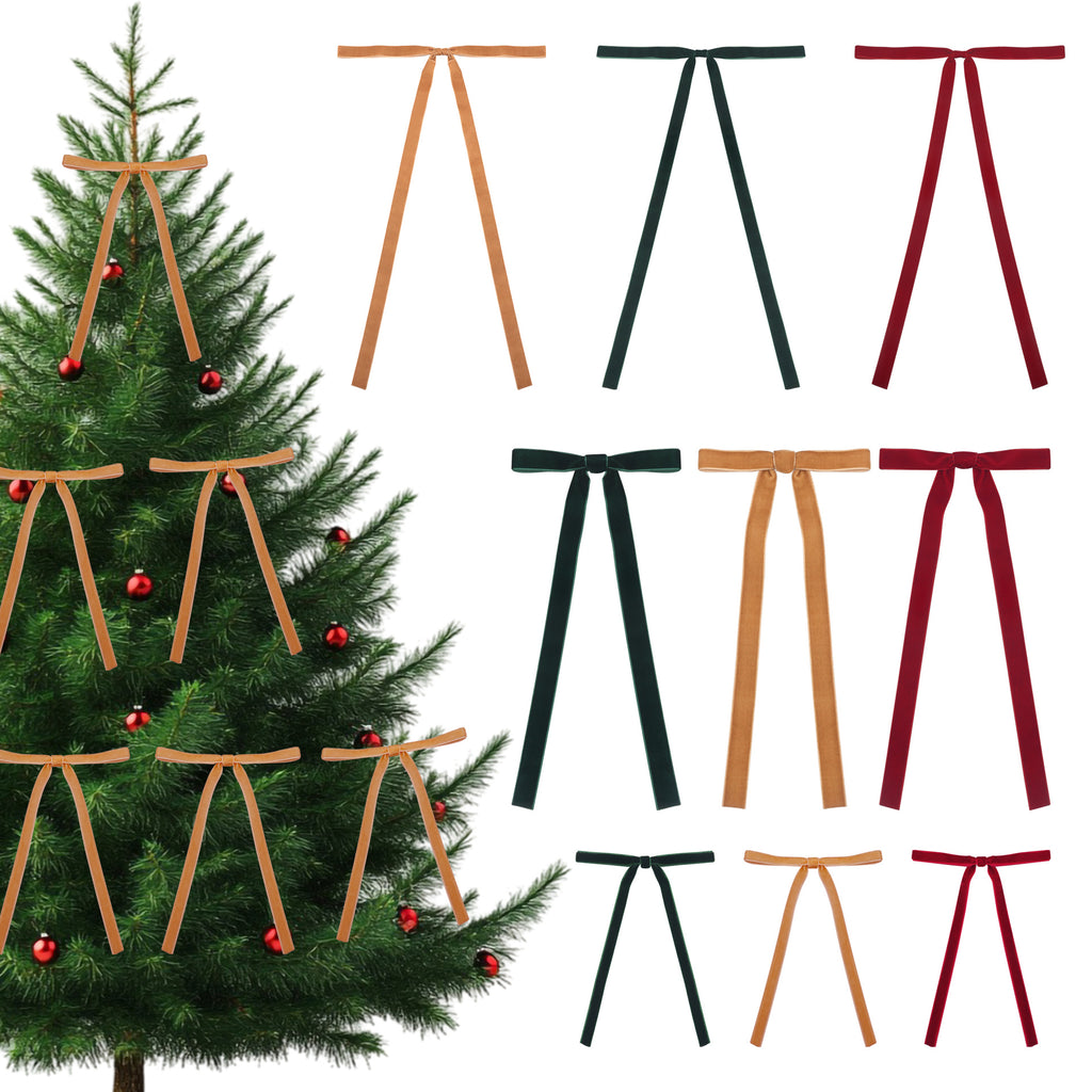 Christmas Velvet Bows with Long Tails and Twist Ties