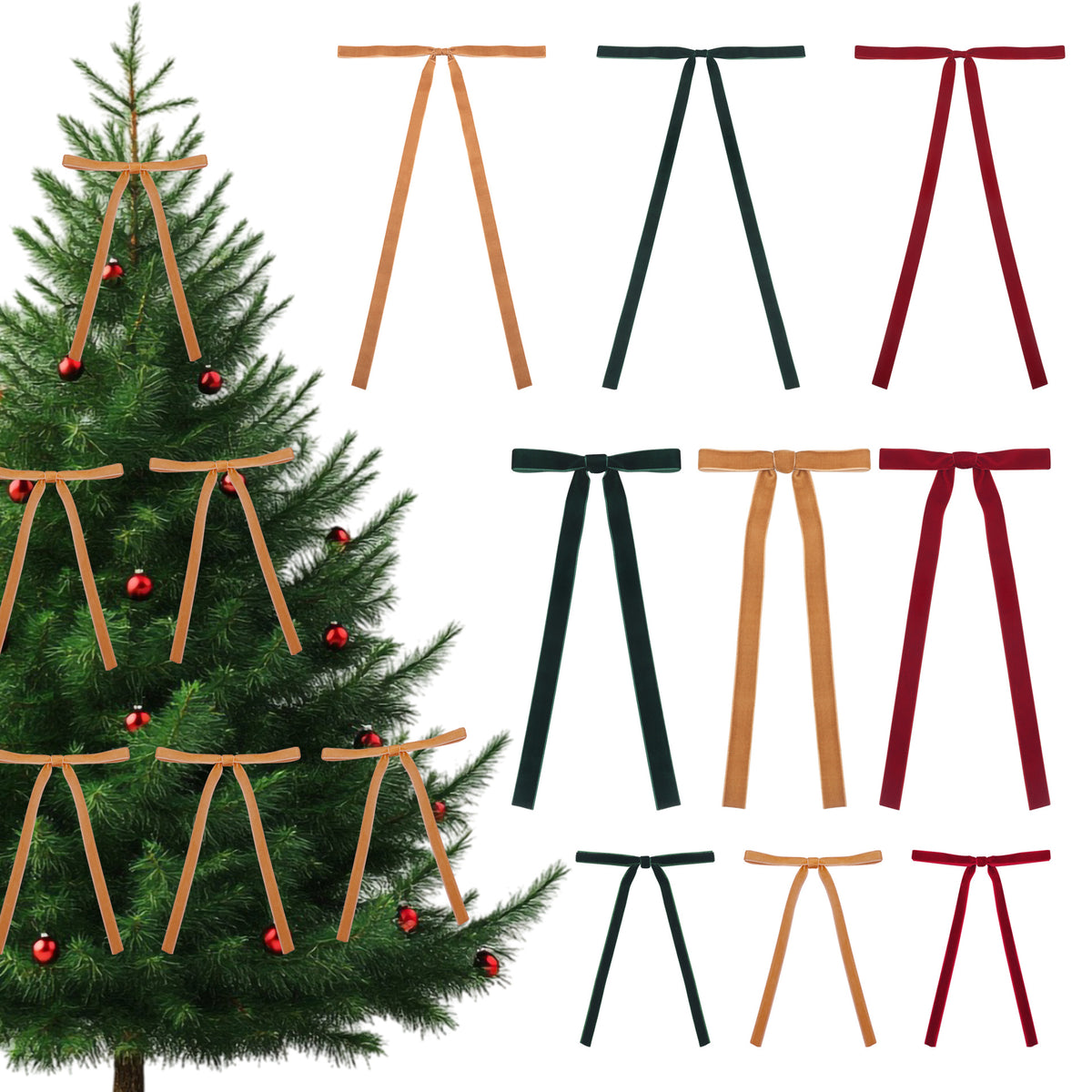 Christmas Velvet Bows with Long Tails and Twist Ties