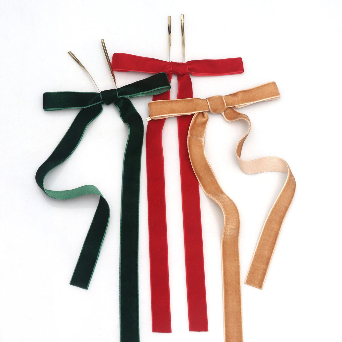 Christmas Velvet Bows with Long Tails and Twist Ties - view 3