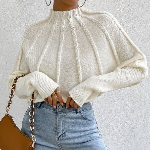 Wide Rib Mock Neck Dolman Sleeve Sweater - Off white