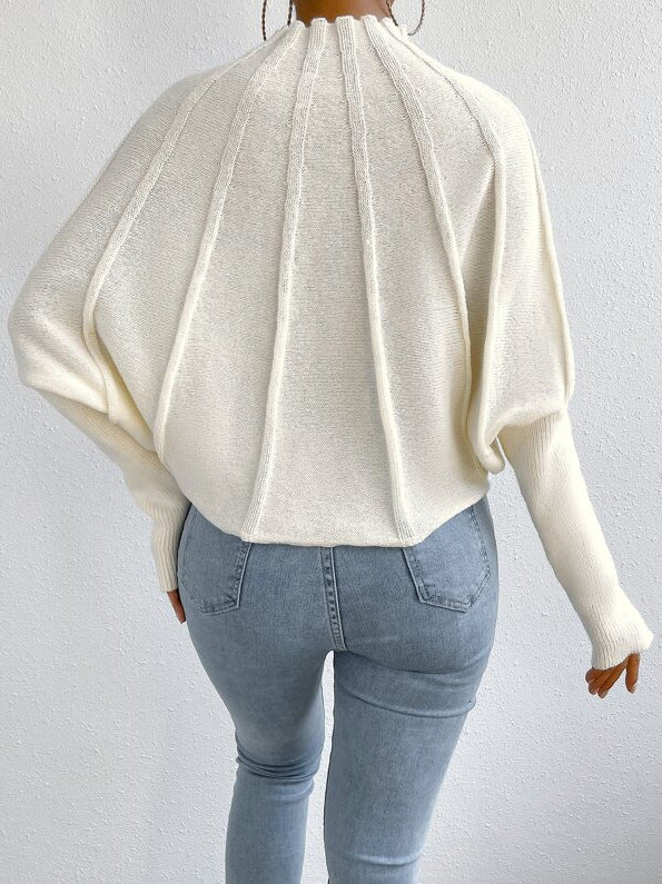 Wide Rib Mock Neck Dolman Sleeve Sweater - Off white - 2