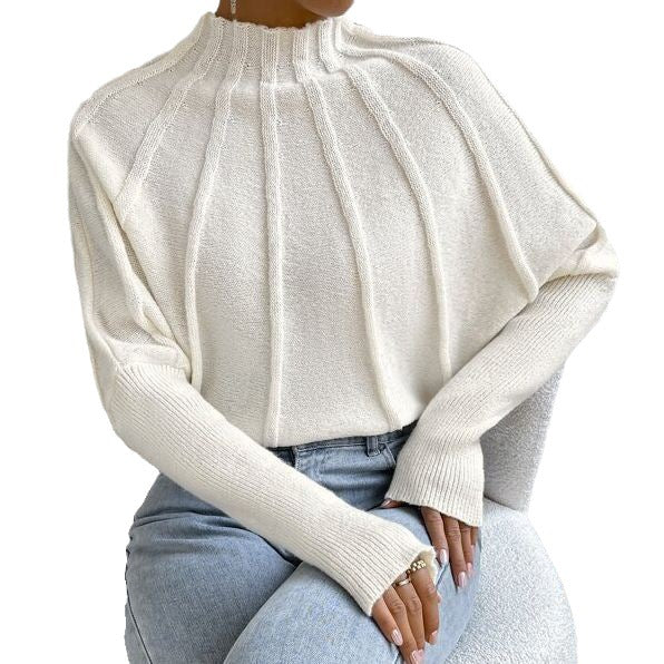 Wide Rib Mock Neck Dolman Sleeve Sweater - Off white - 3