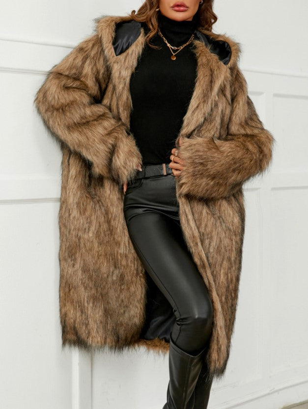 Hooded Shaggy Faux Fur Coat