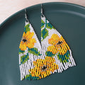Beaded Fringe Floral Statement Drop Earrings - White