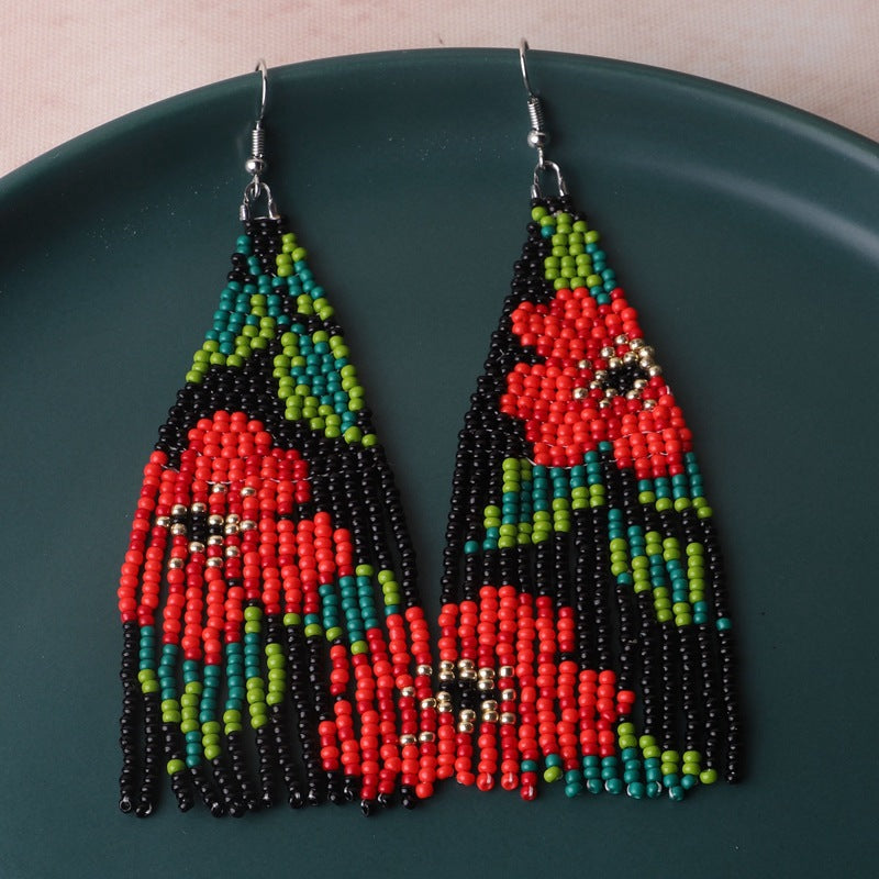 Beaded Fringe Floral Statement Drop Earrings - view 1