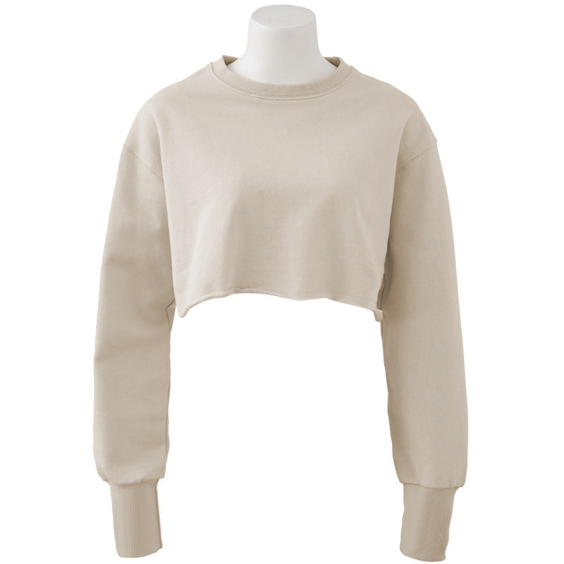 Boxy Cropped Crewneck Sweatshirt - Beige