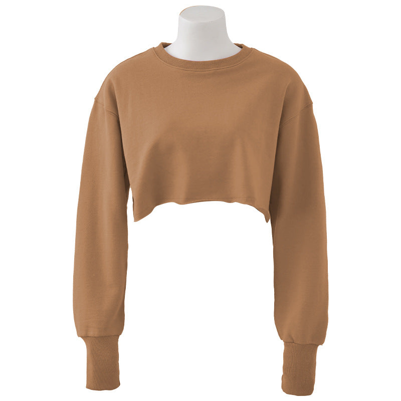Boxy Cropped Crewneck Sweatshirt - Biscuit