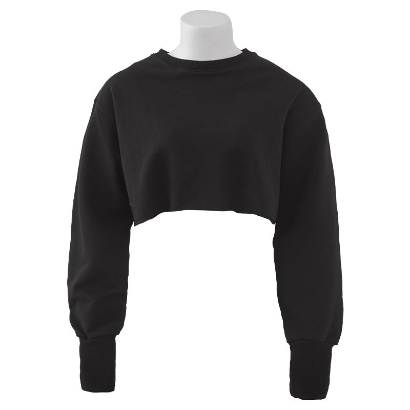 Boxy Cropped Crewneck Sweatshirt - Black