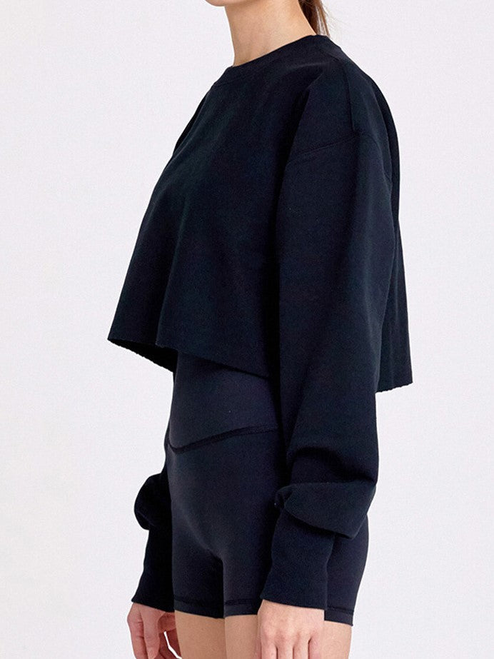 Boxy Cropped Crewneck Sweatshirt - Black - 3
