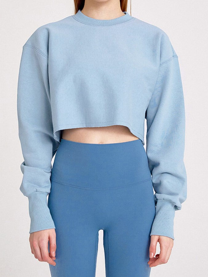Boxy Cropped Crewneck Sweatshirt - Blue - 1