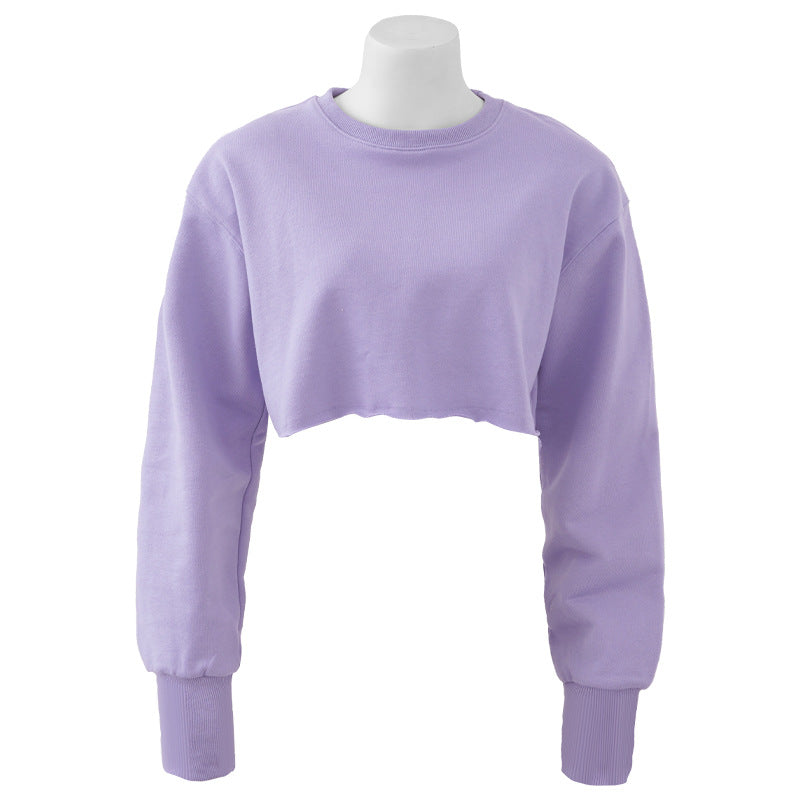 Boxy Cropped Crewneck Sweatshirt - Purple