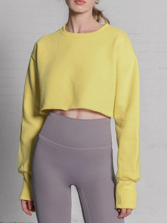 Boxy Cropped Crewneck Sweatshirt - Yellow