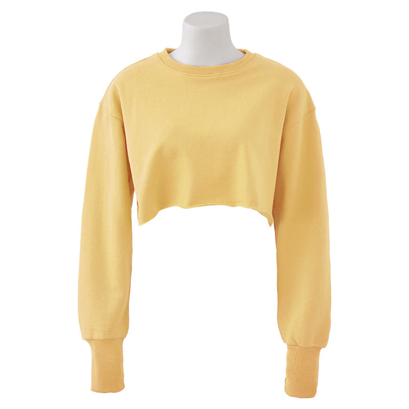 Boxy Cropped Crewneck Sweatshirt - Yellow - 1