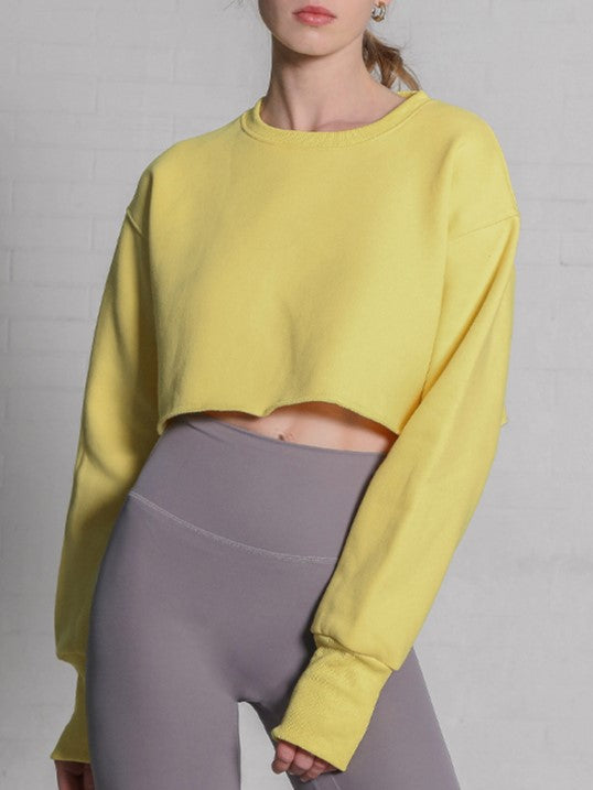 Boxy Cropped Crewneck Sweatshirt - Yellow - 2