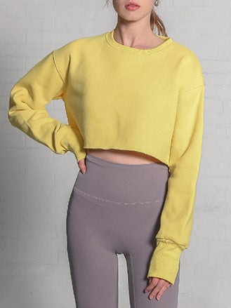 Boxy Cropped Crewneck Sweatshirt - Yellow - 3