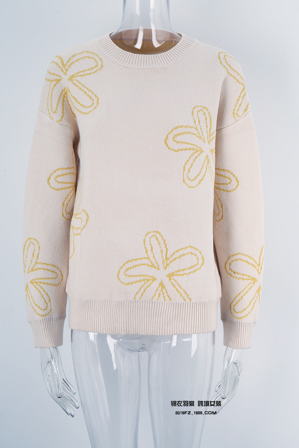 Sketched Daisy Crewneck Pullover Sweater - Apricot - 2