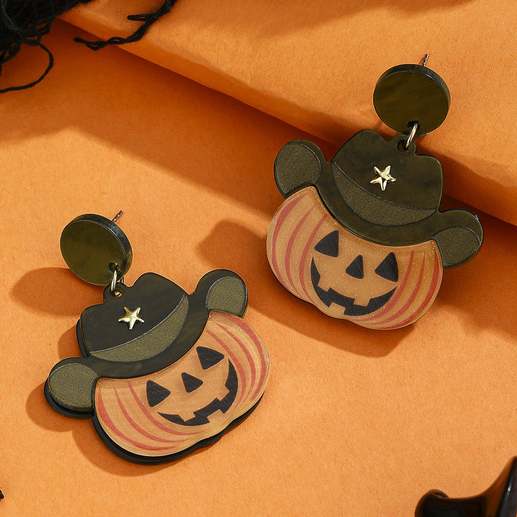 Cowboy Hat Pumpkin Dangle Earrings - Pumpkin - 1