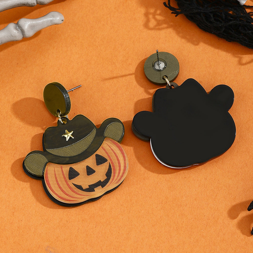 Cowboy Hat Pumpkin Dangle Earrings - Pumpkin - 2