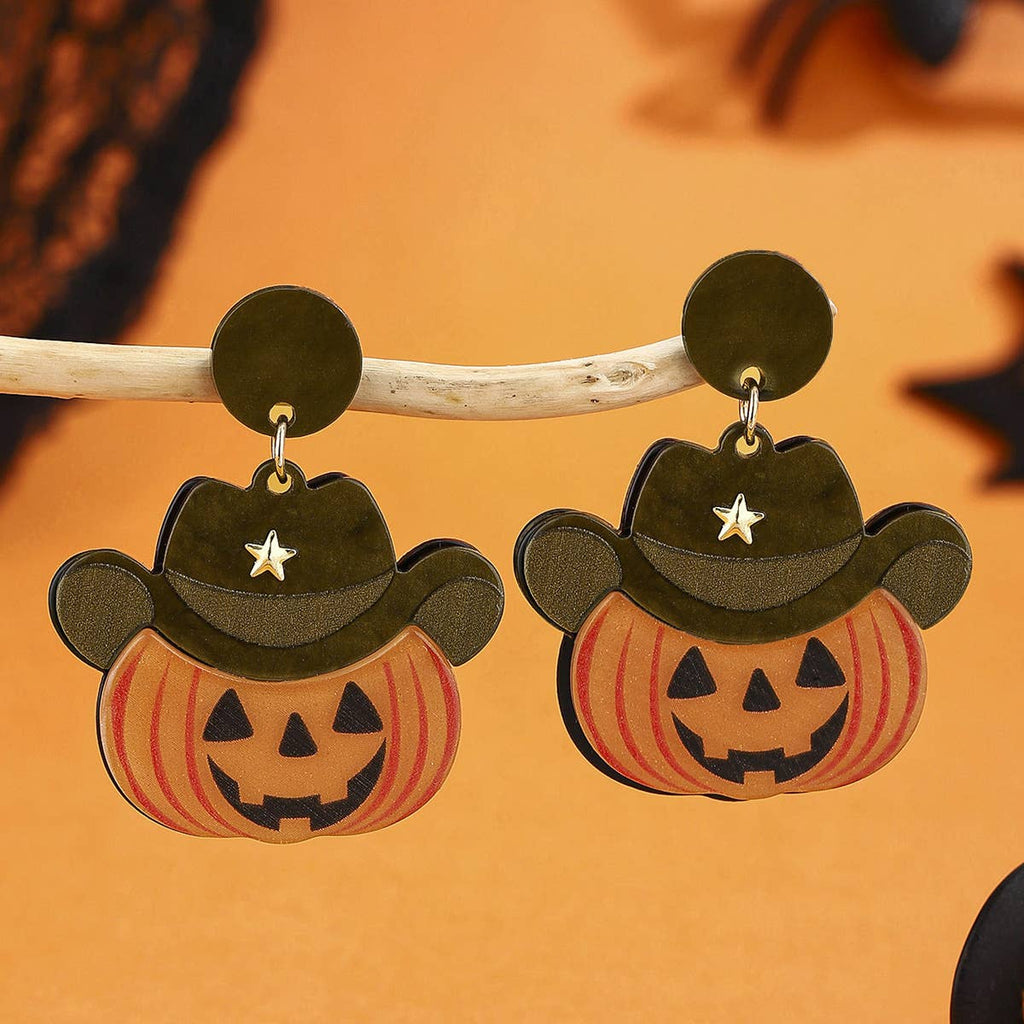 Cowboy Hat Pumpkin Dangle Earrings