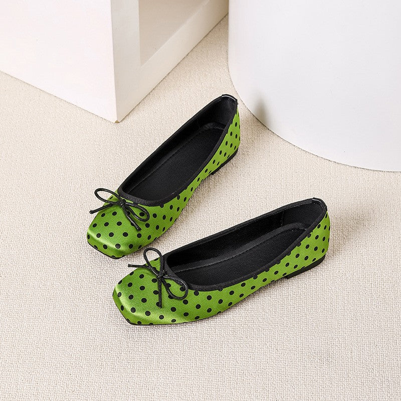 Glitter Square Toe Bow Ballet Flats