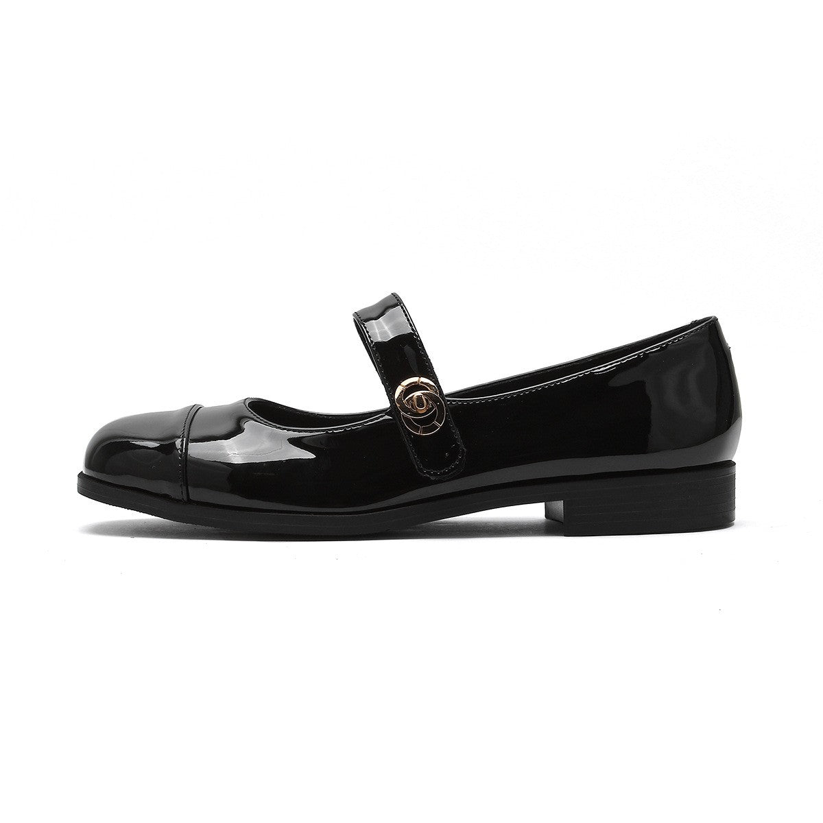 Glossy Patent Round Toe Mary Jane Flats - Black