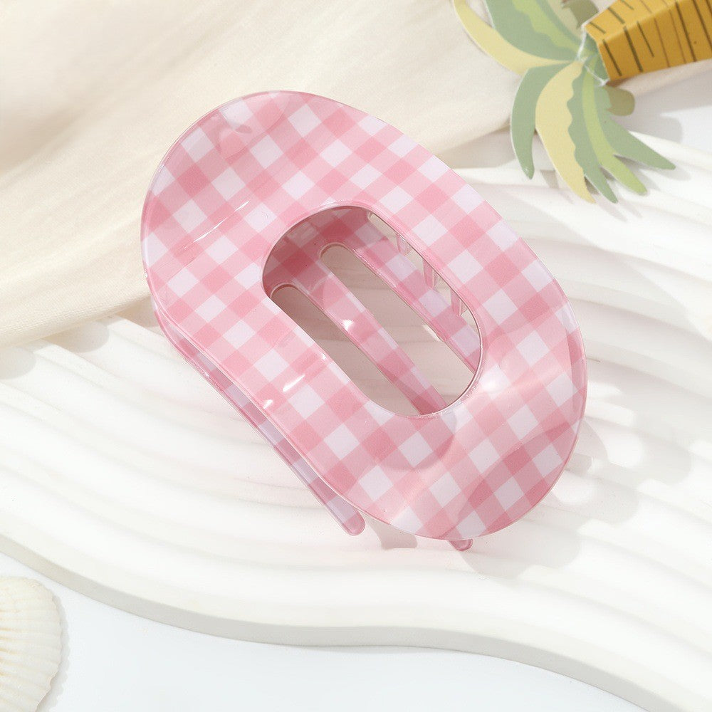 Gingham Check Oval Claw Hair Clip - Pink