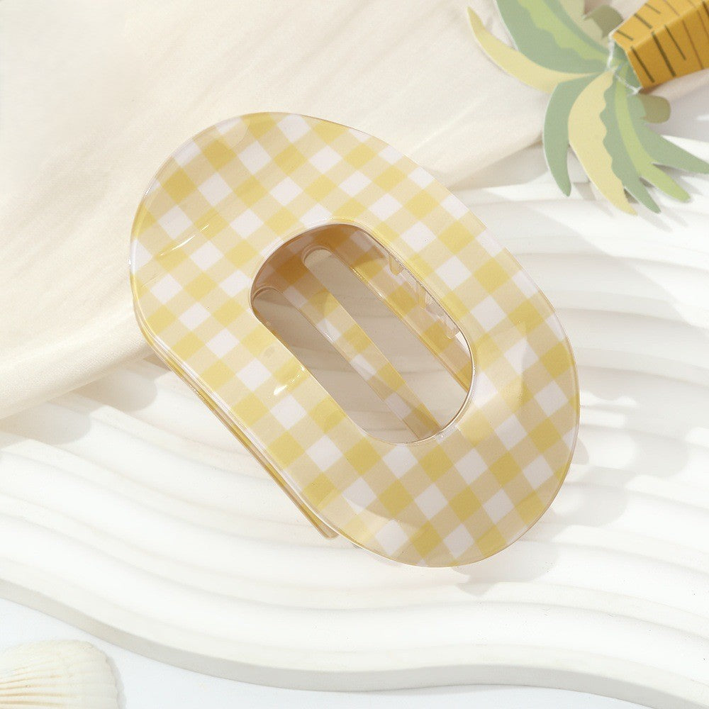 Gingham Check Oval Claw Hair Clip - Yellow