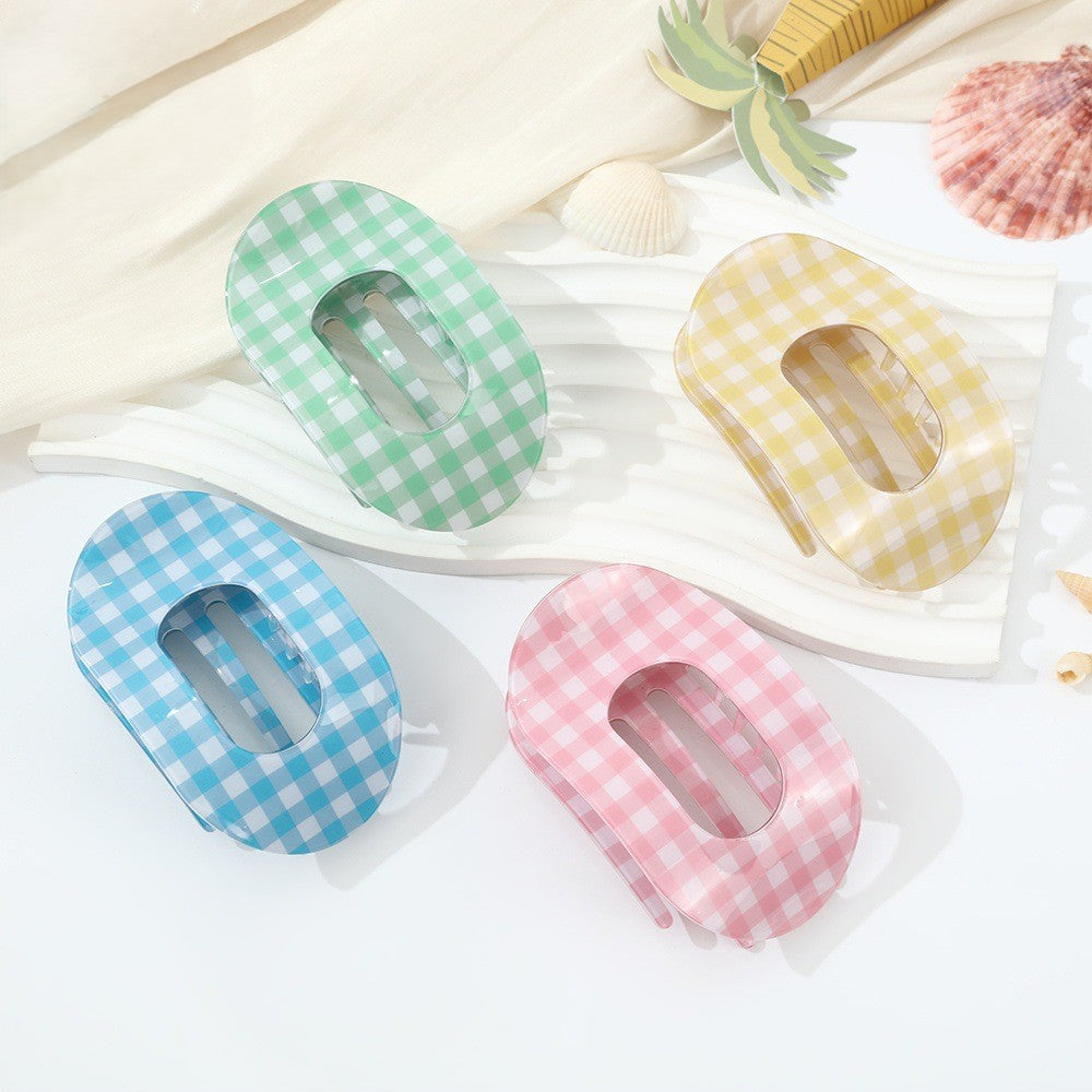Gingham Check Oval Claw Hair Clip