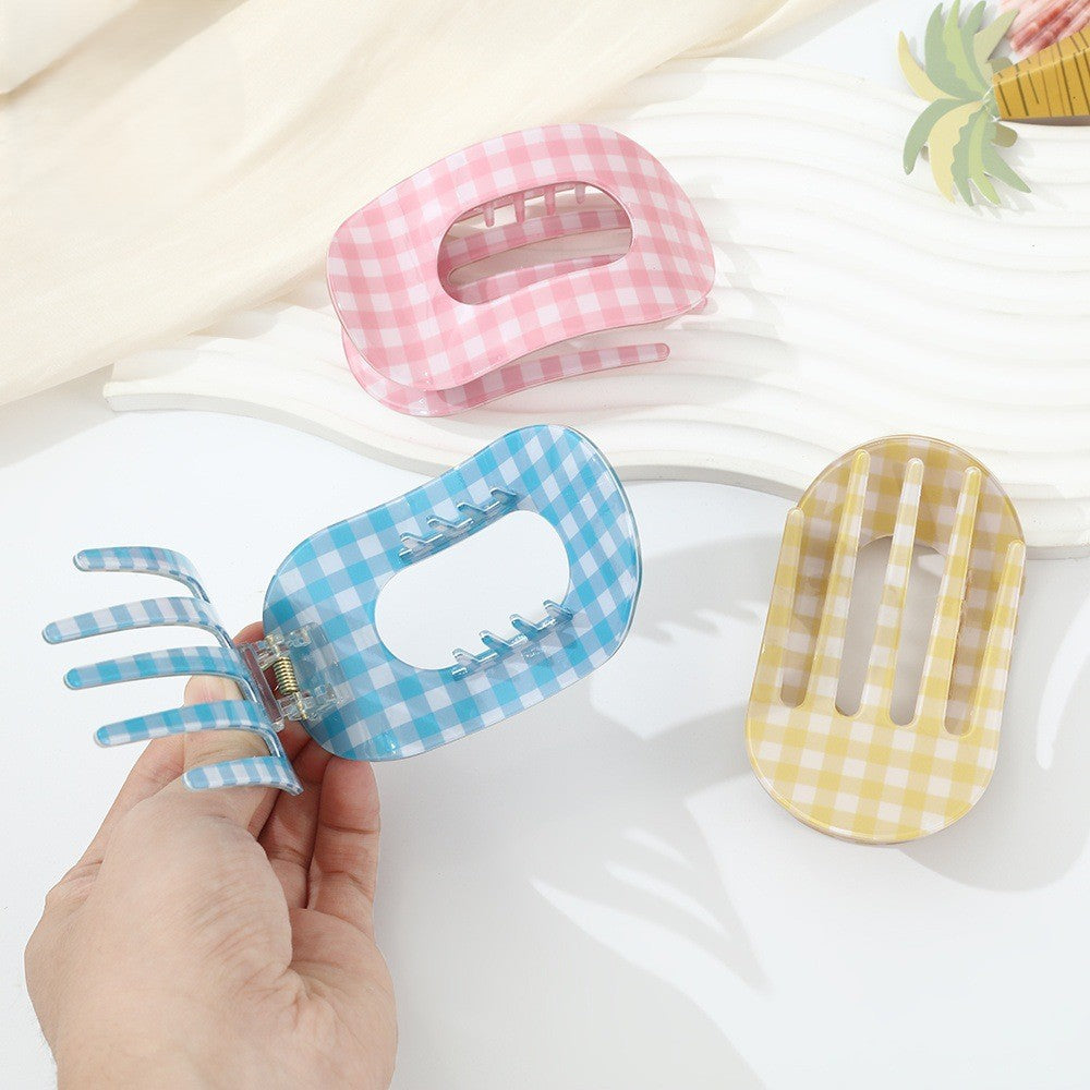 Gingham Check Oval Claw Hair Clip - view 1
