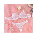 Floral Lace Underwire Bra And Thong Set - White