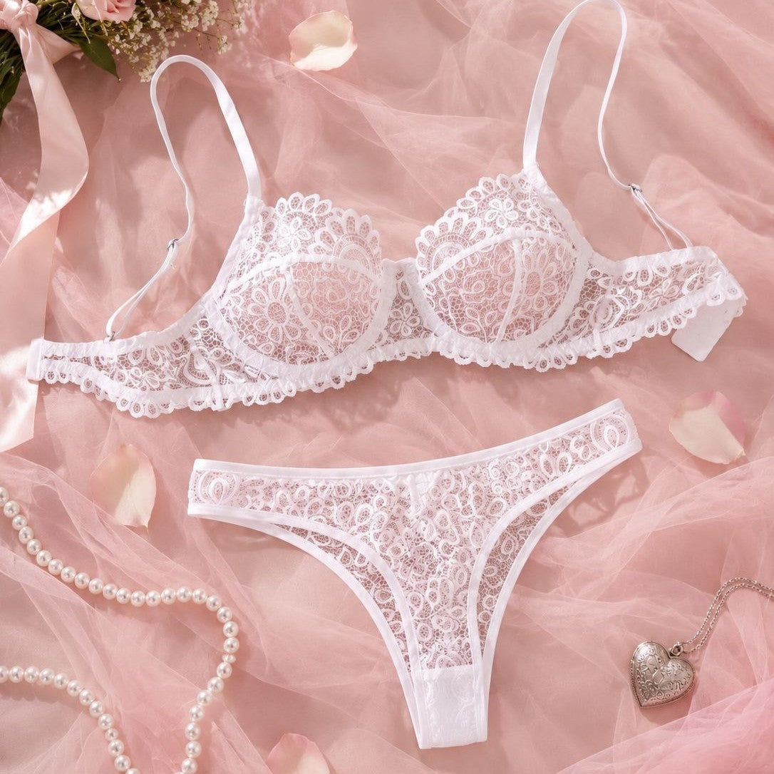 Floral Lace Underwire Bra And Thong Set