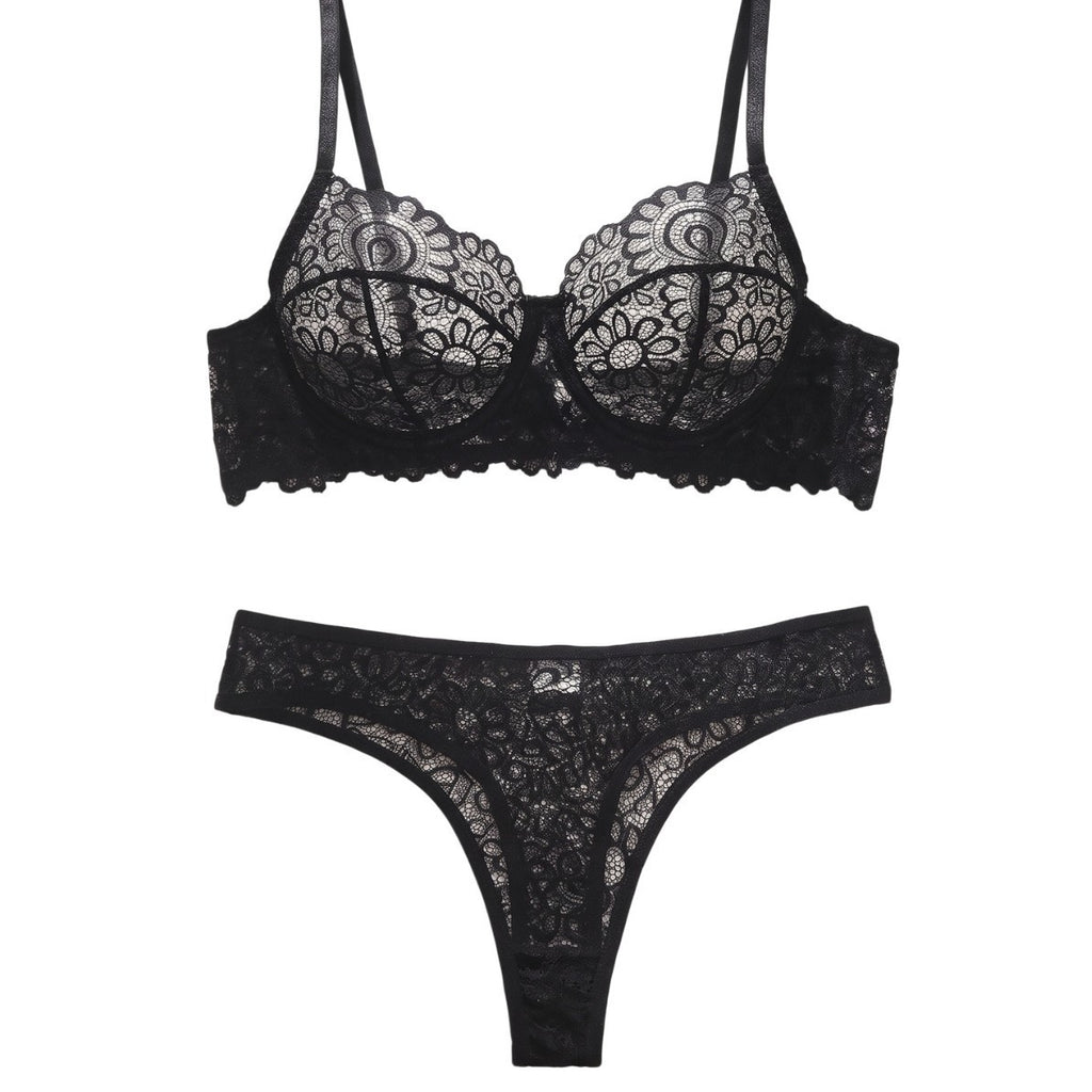Floral Lace Underwire Bra And Thong Set