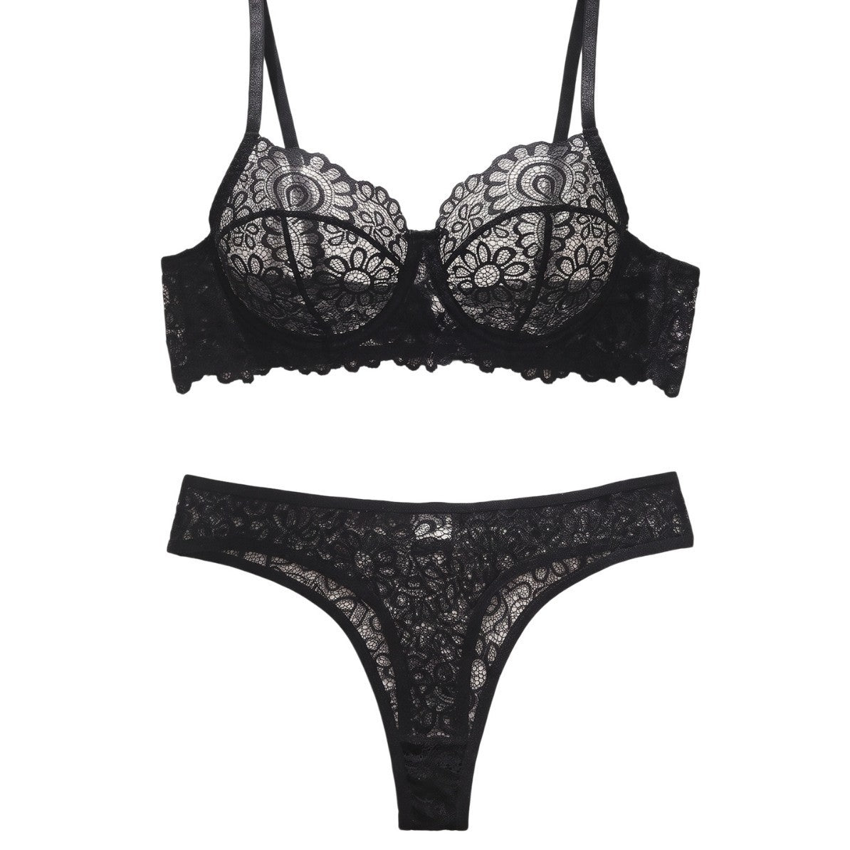 Floral Lace Underwire Bra And Thong Set