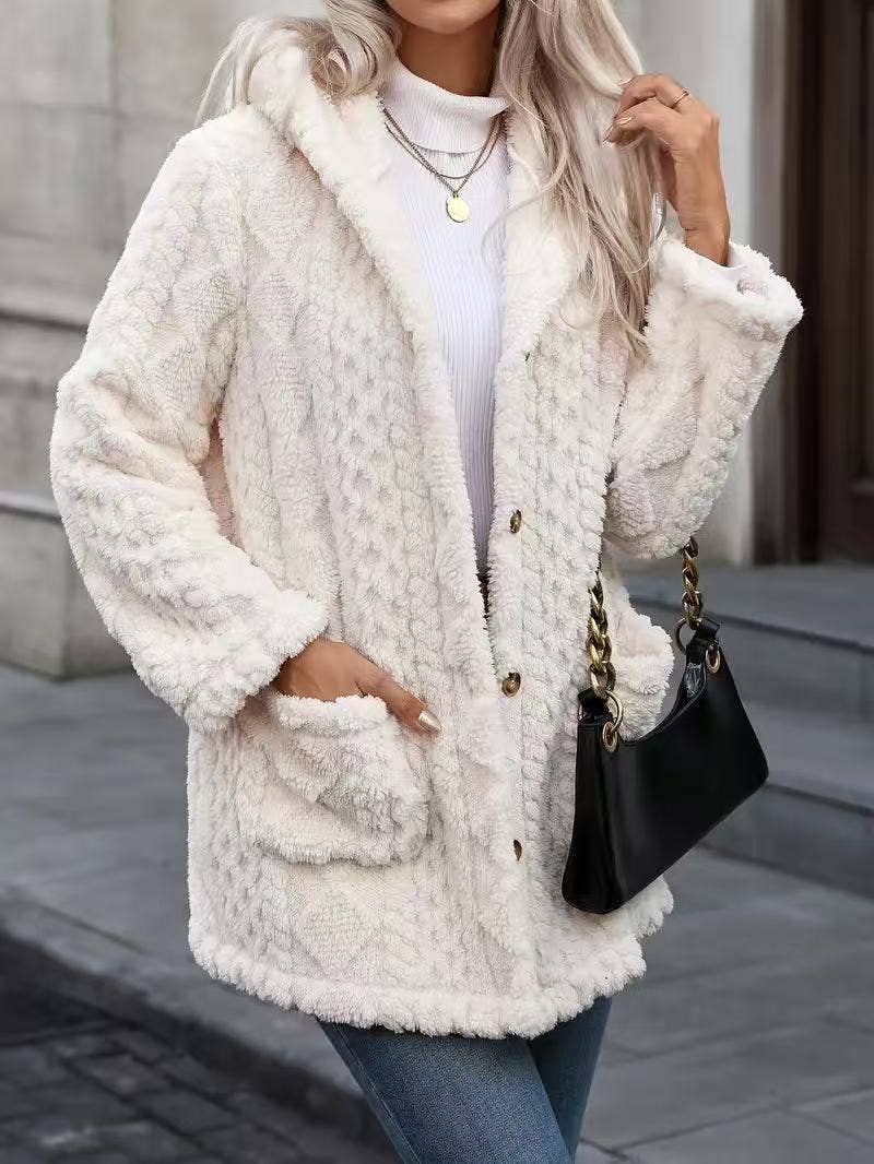 Hooded Plush Fleece Button Front Cardigan