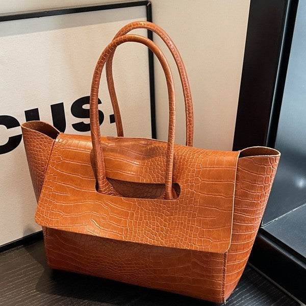 Croc Embossed Winged Flap Tote Bag