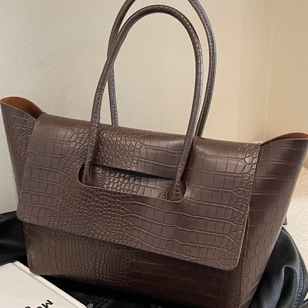 Croc Embossed Winged Flap Tote Bag