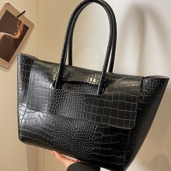 Croc Embossed Winged Flap Tote Bag