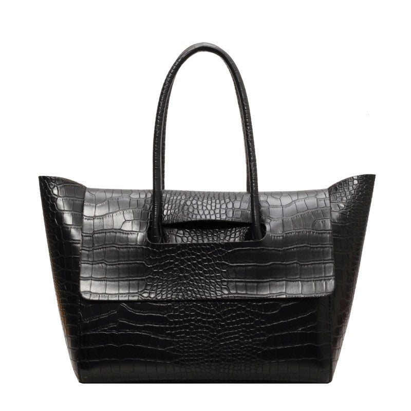 Croc Embossed Winged Flap Tote Bag