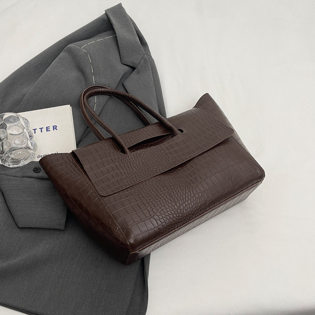 Croc Embossed Winged Flap Tote Bag